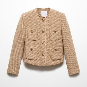 Mango tan tweed jacket with Jewel Buttons New With Tags! Large